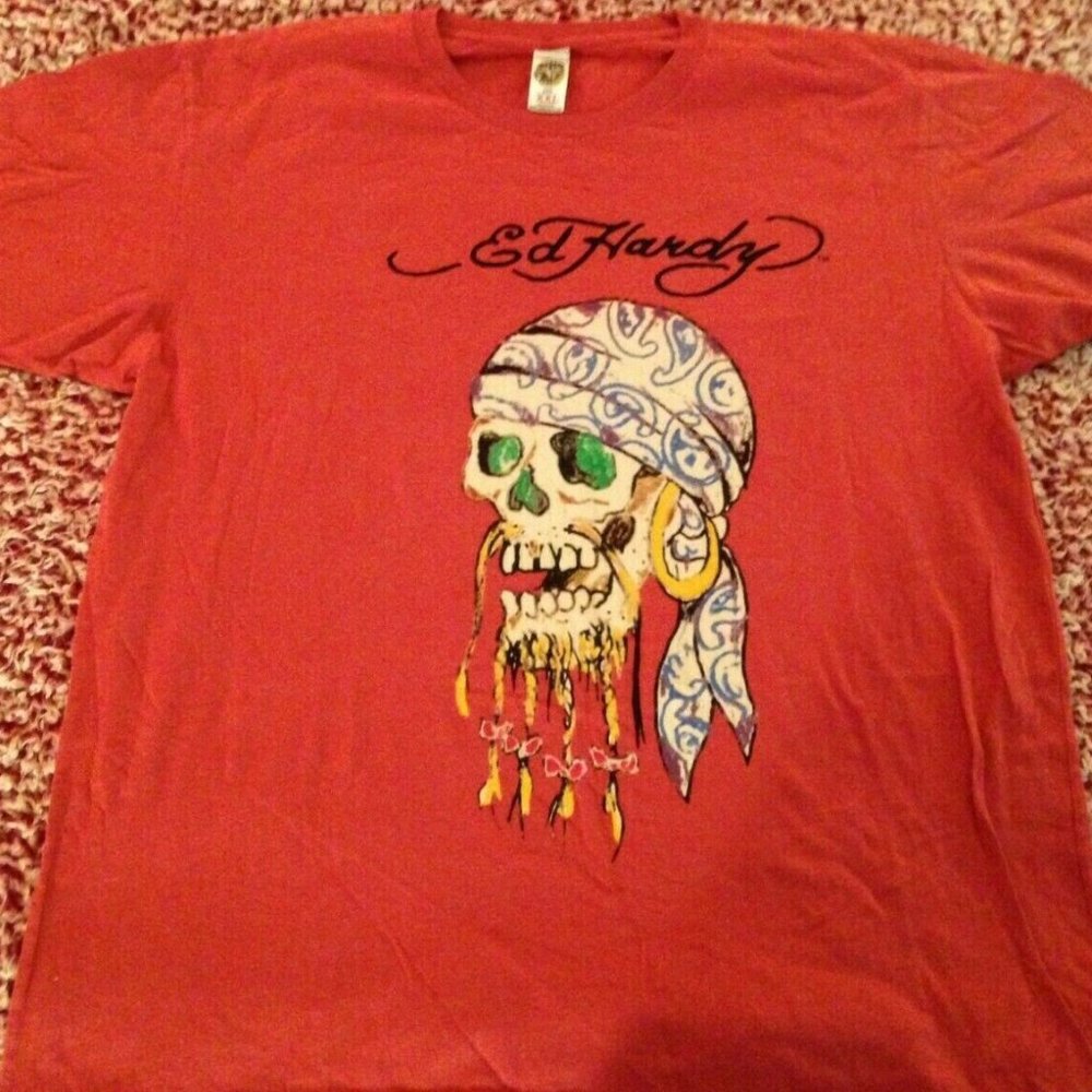 Vintage Pre-Owned Men's Ed Hardy Graphic Print T-Shirt Size XXL